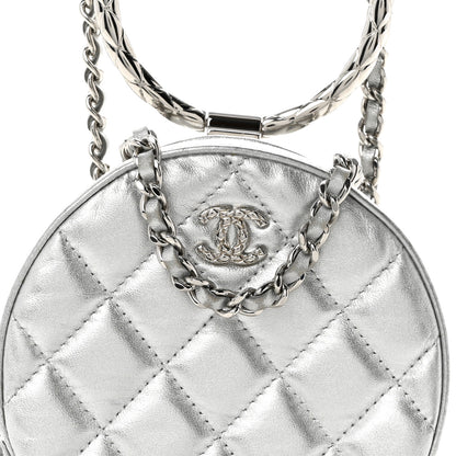 Chanel Metallic Calfskin Quilted Round Bracelet Clutch With Chain Silver 8 of 12