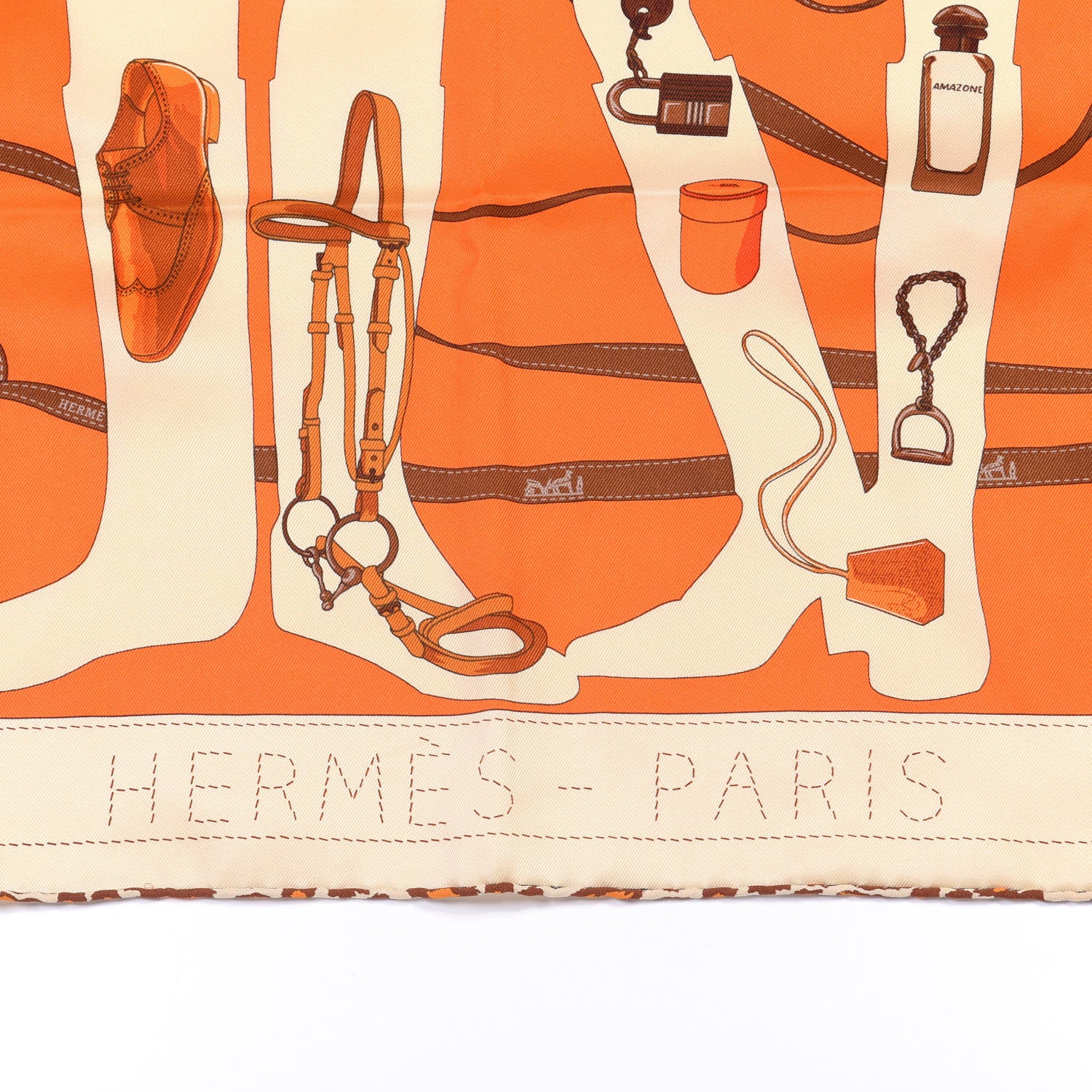 Hermes Vintage Silk Monsieur Et Madame Scarf 70 Creme Orange Marron 2 of 4