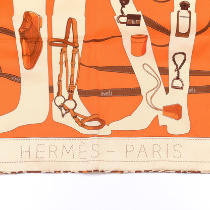 Hermes Vintage Silk Monsieur Et Madame Scarf 70 Creme Orange Marron 2 of 4
