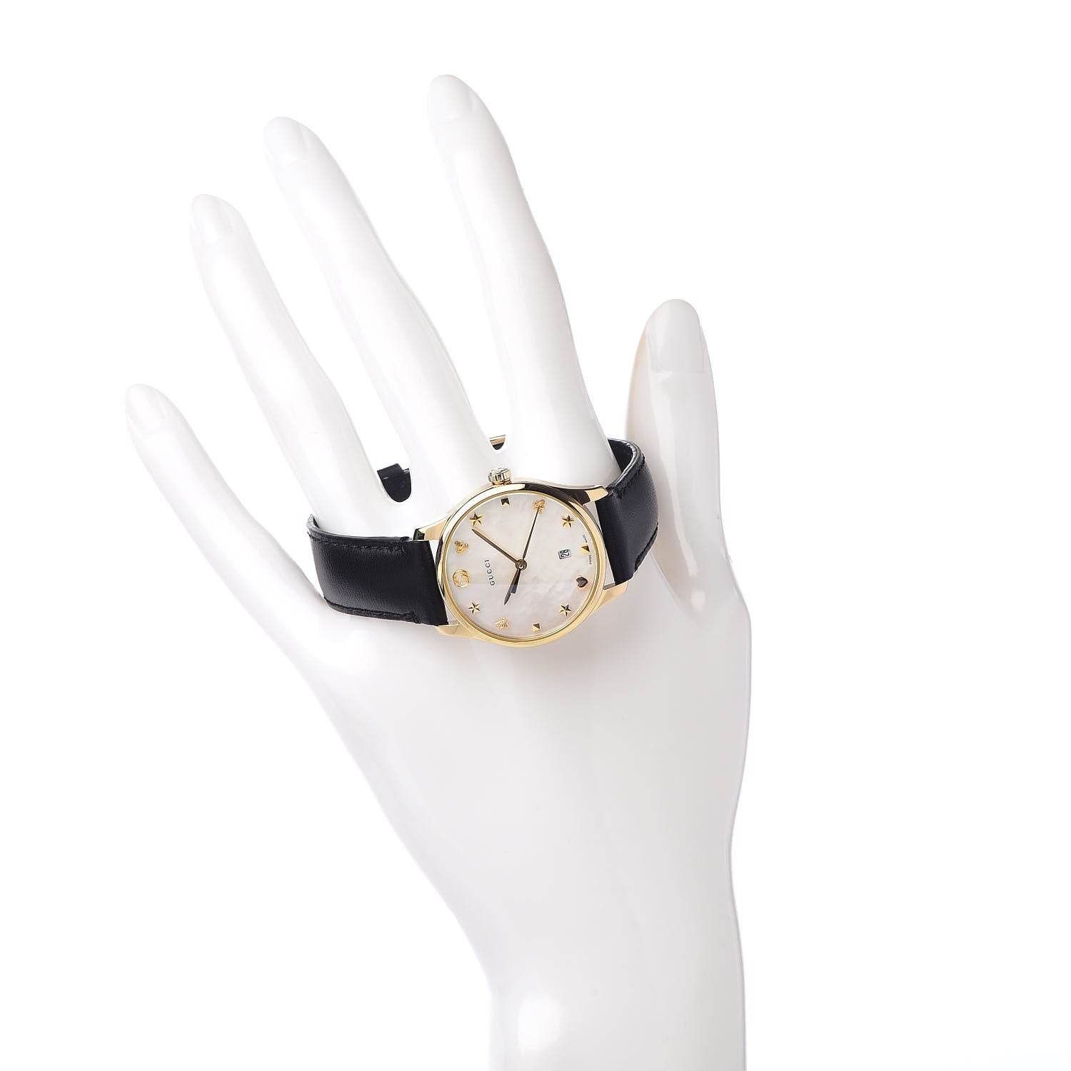 Gucci Stainless Steel Calfskin Mother of Pearl 29mm G-Timeless Charm Quartz Watch 2 of 7