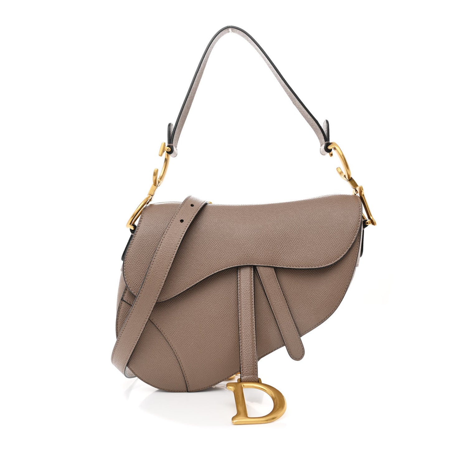 Grained Calfskin Saddle Bag With Strap Taupe