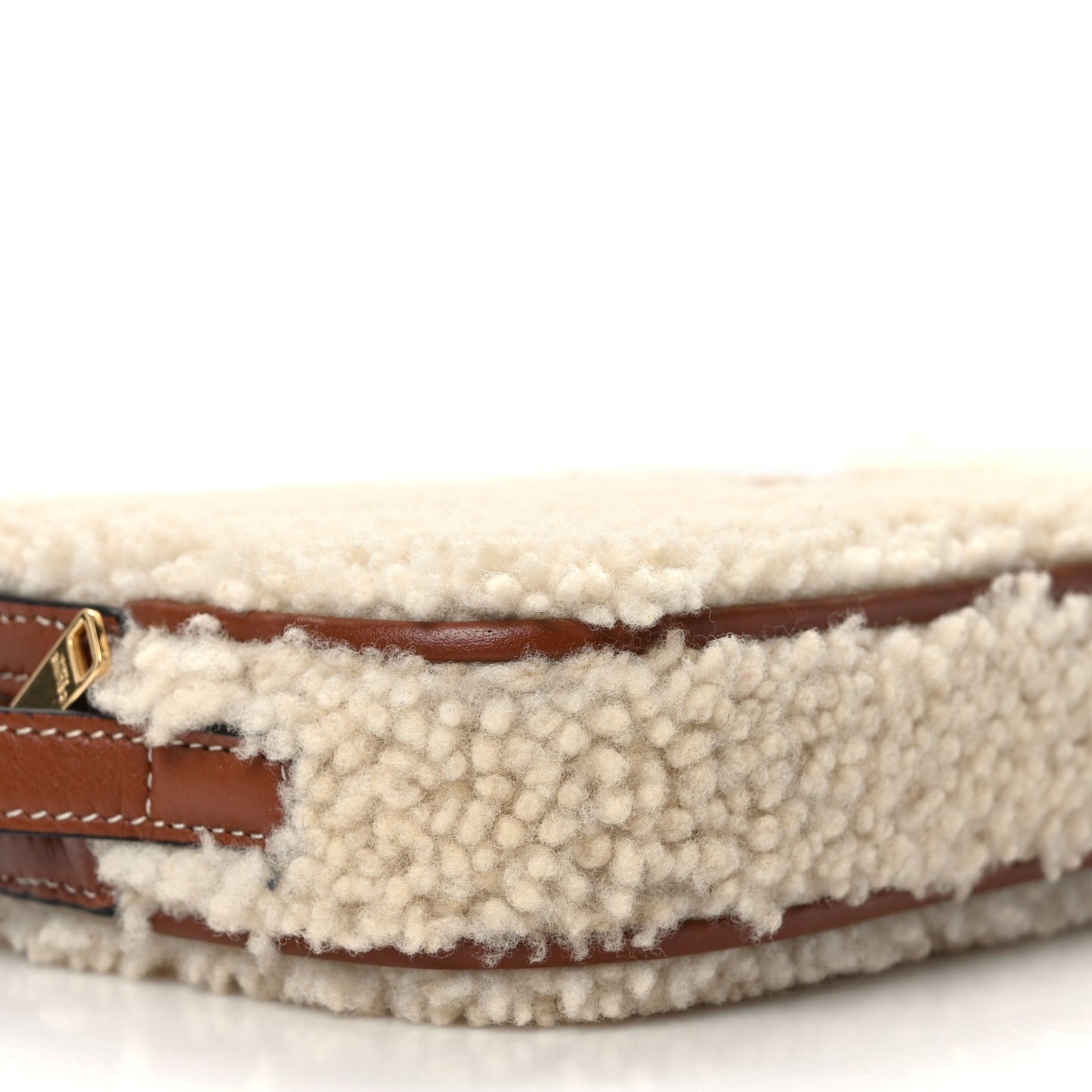 Shearling Calfskin Cuir Triomphe Mini Camera Shoulder Bag Natural Tan