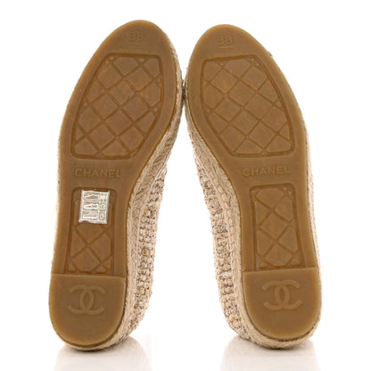 Chanel Tweed Lambskin CC Espadrilles 38 Beige Ivory 5 of 9