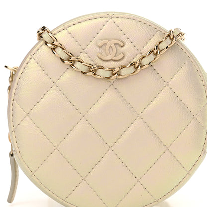 Chanel Iridescent Lambskin Quilted Round Clutch With Chain Ivory 8 of 11