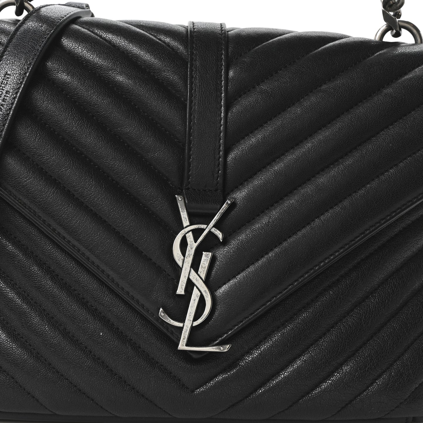 Sheepskin Matelasse Chevron Monogram Medium College Bag Black