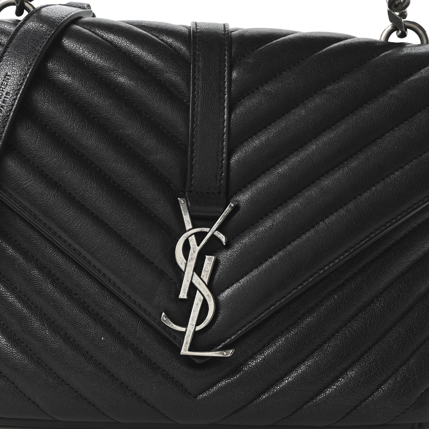 Saint Laurent Sheepskin Matelasse Chevron Monogram Medium College Bag Black 8 of 10