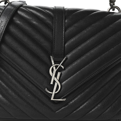 Saint Laurent Sheepskin Matelasse Chevron Monogram Medium College Bag Black 8 of 10