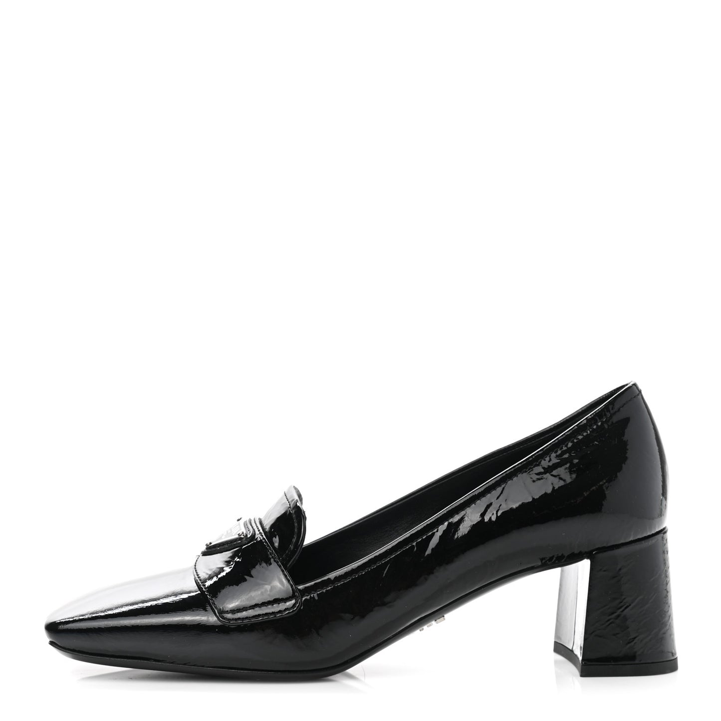 Naplak Metal Triangle Logo Square Toe 55mm Loafer Pumps 36.5 Black