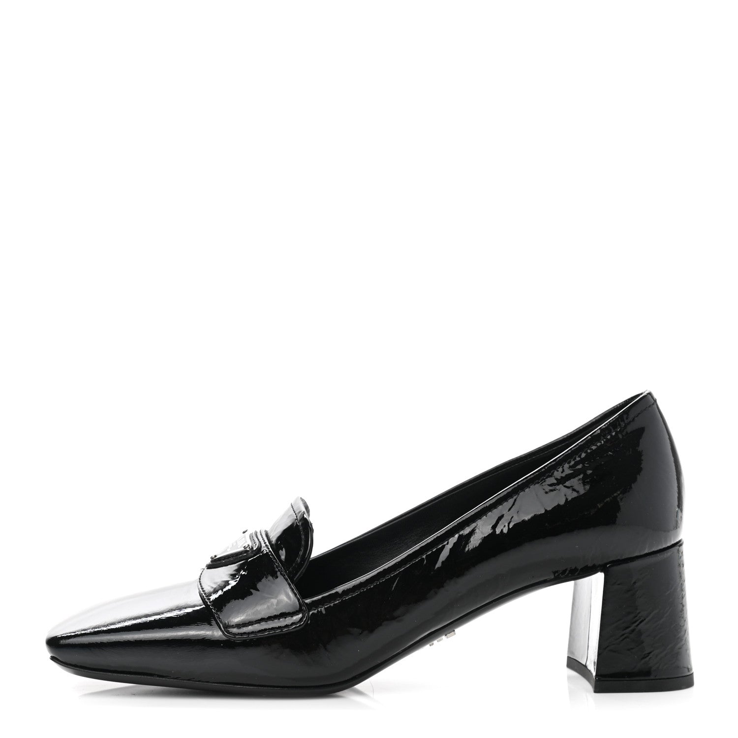 Prada Naplak Metal Triangle Logo Square Toe 55mm Loafer Pumps 36.5 Black 1 of 9