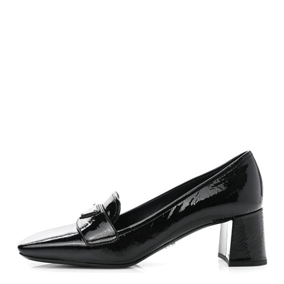 Prada Naplak Metal Triangle Logo Square Toe 55mm Loafer Pumps 36.5 Black 1 of 9