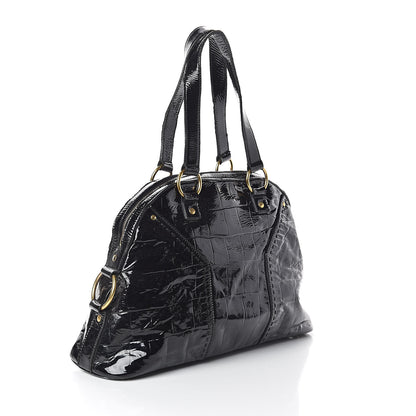 Saint Laurent Crocodile Embossed Patent Large Muse Black 3 of 15