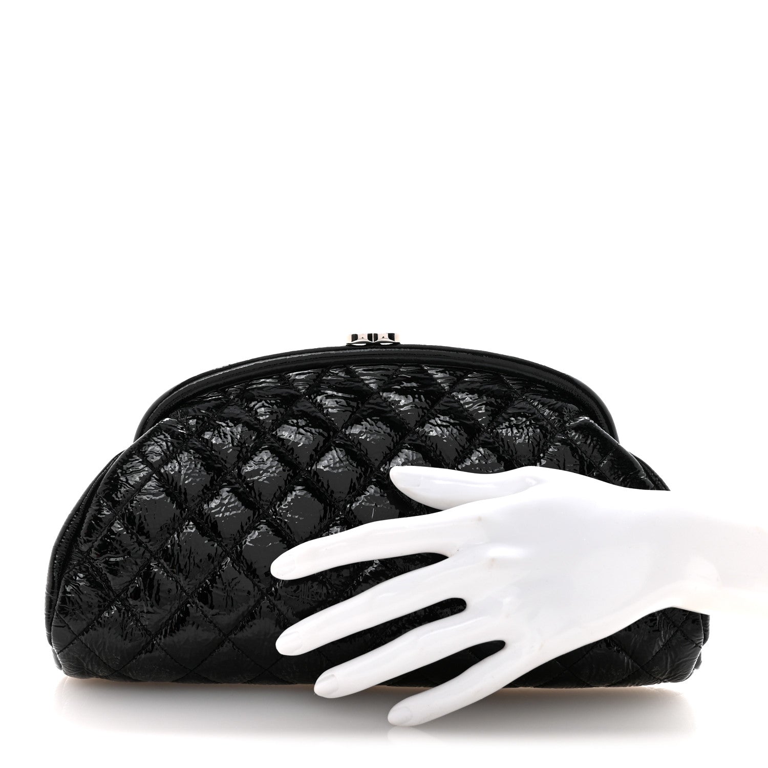 Chanel Distressed Patent Quilted Timeless Clutch Black 2 of 11