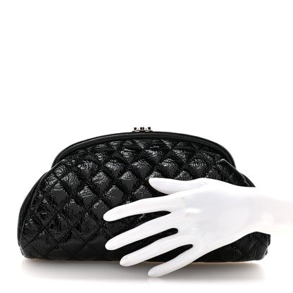 Chanel Distressed Patent Quilted Timeless Clutch Black 2 of 11