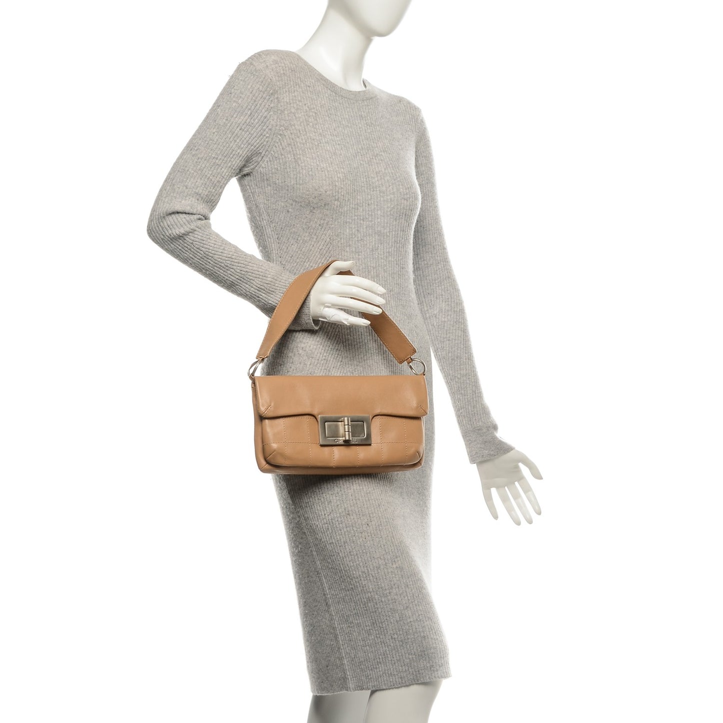 Calfskin Square Stitched Mademoiselle Shoulder Bag Tan