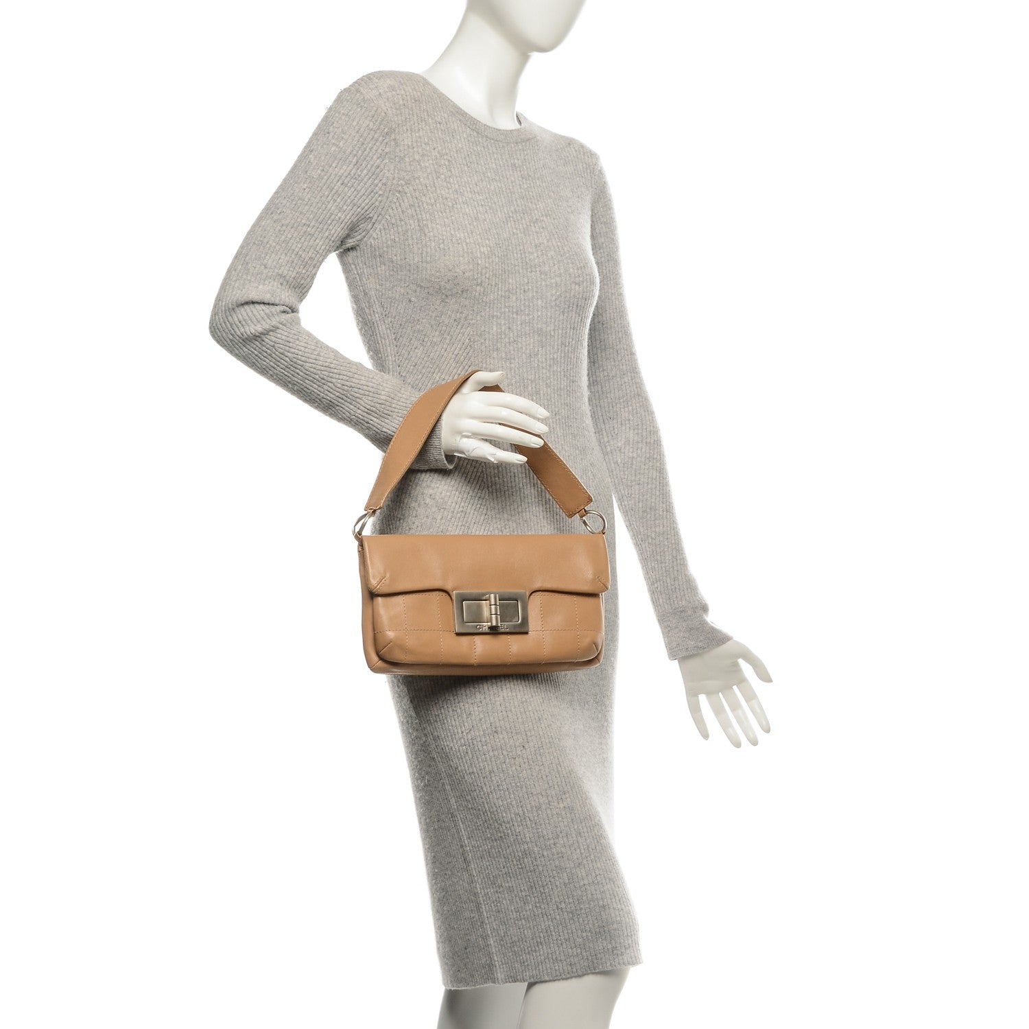 Chanel Calfskin Square Stitched Mademoiselle Shoulder Bag Tan 2 of 7