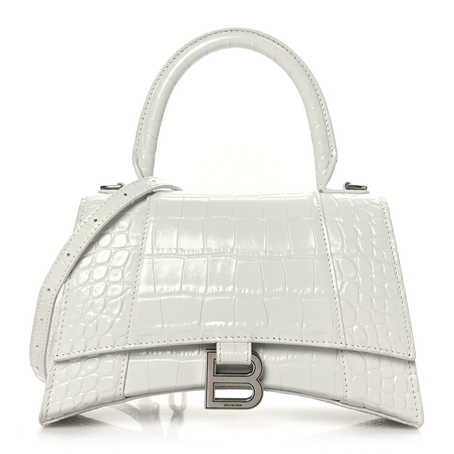Balenciaga Calfskin Crocodile Embossed Small Hourglass Top Handle Bag White 1 of 9