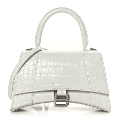 Balenciaga Calfskin Crocodile Embossed Small Hourglass Top Handle Bag White 1 of 9