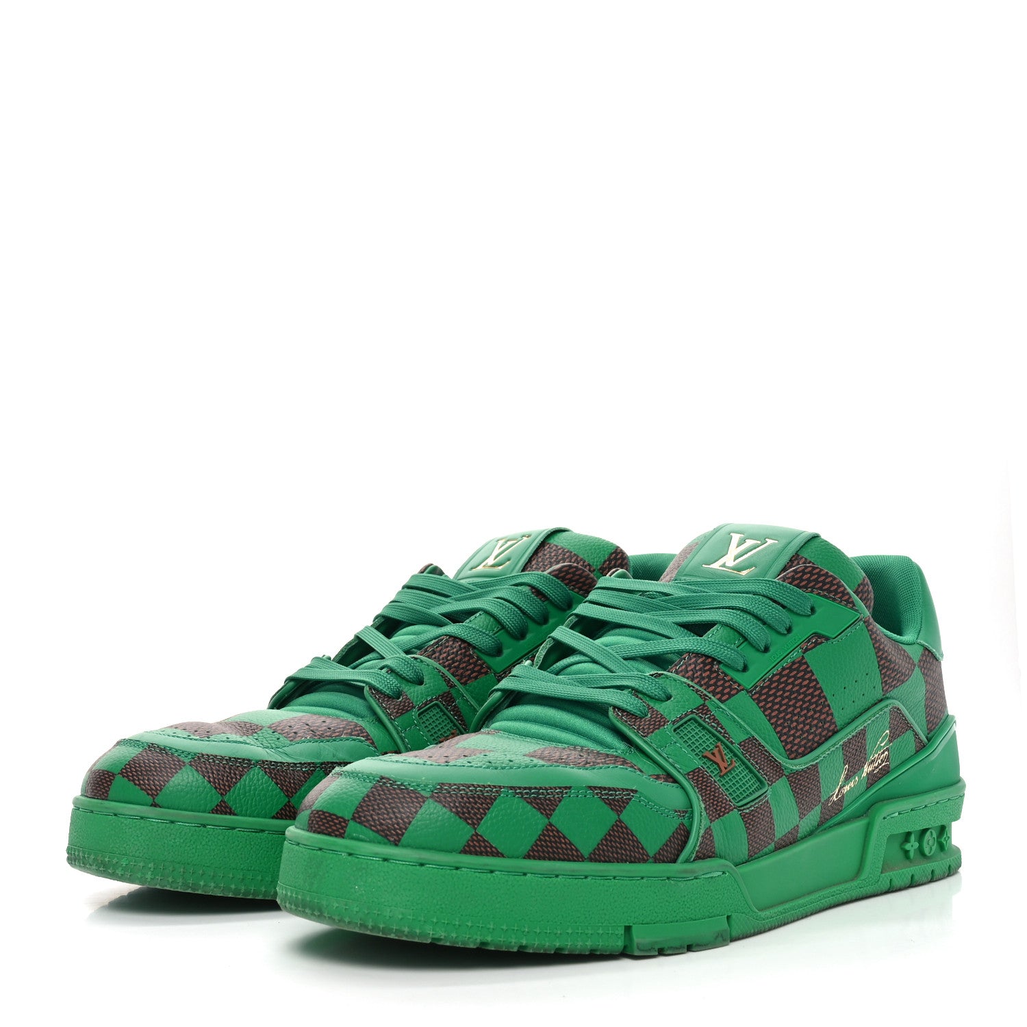 Louis Vuitton Damier Pop Grained Calfskin Mens LV Trainer Sneakers 10 Green 4 of 8