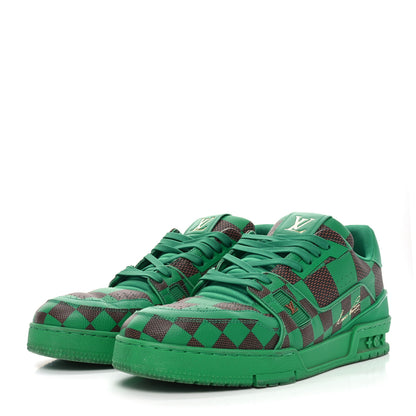 Louis Vuitton Damier Pop Grained Calfskin Mens LV Trainer Sneakers 10 Green 4 of 8