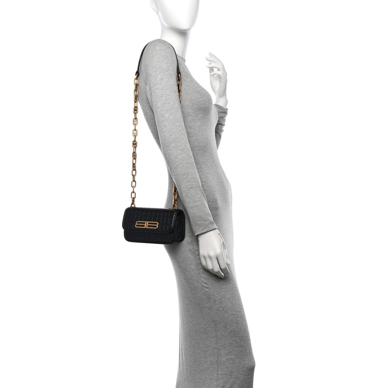 Balenciaga Extra Supple Calfskin Crocodile Embossed Gossip Chain Bag XS Black 2 of 10