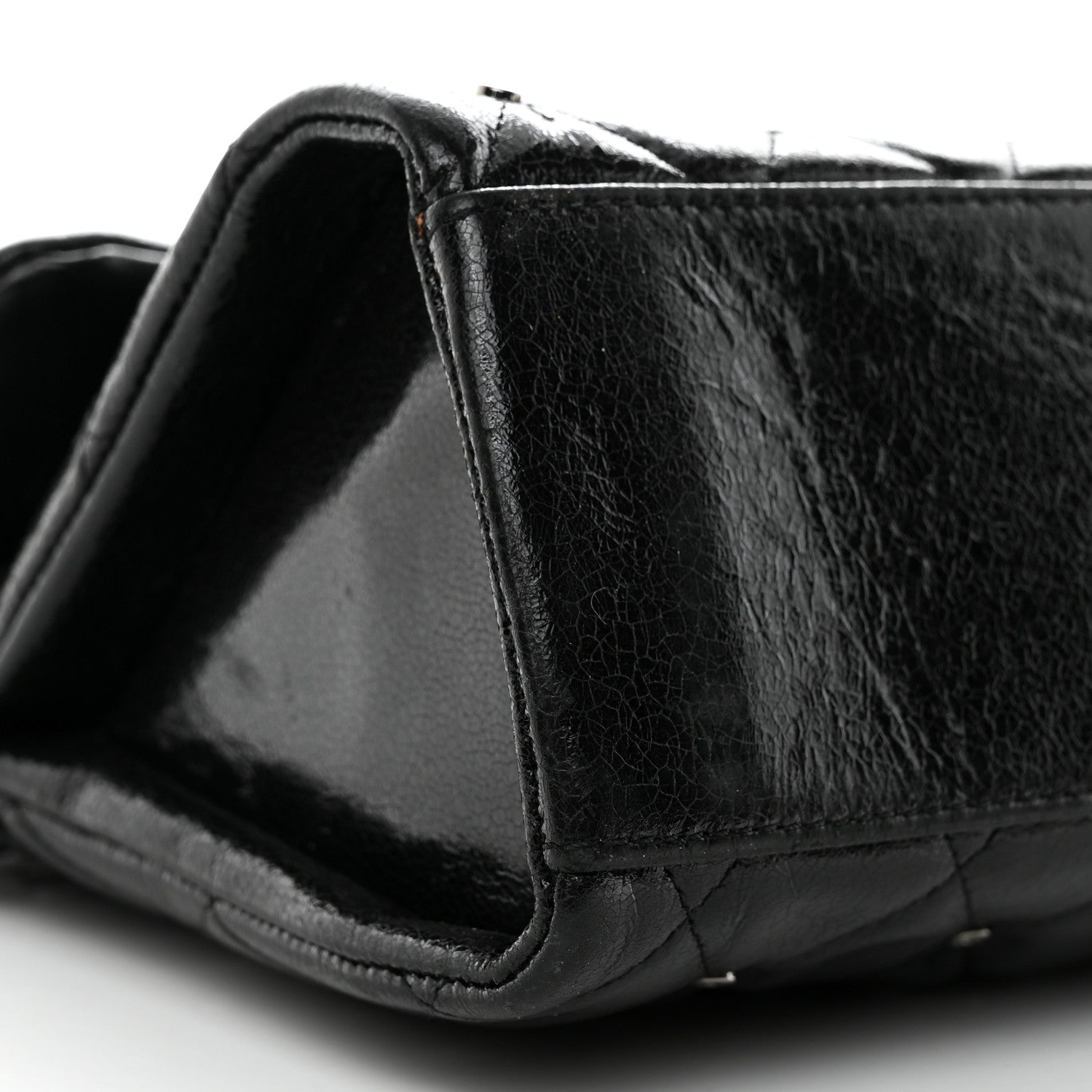 Chanel Glazed Crackled Calfskin Quilted Studded Mademoiselle Flap Black 9 of 10