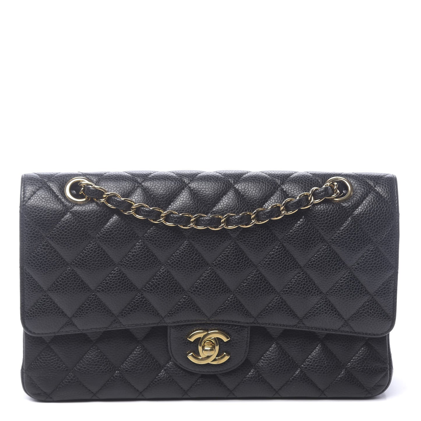 Caviar Quilted Medium Double Flap Black