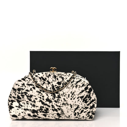 Chanel Lambskin Pony Hair Printed Clutch With Chain Black White 11 of 11