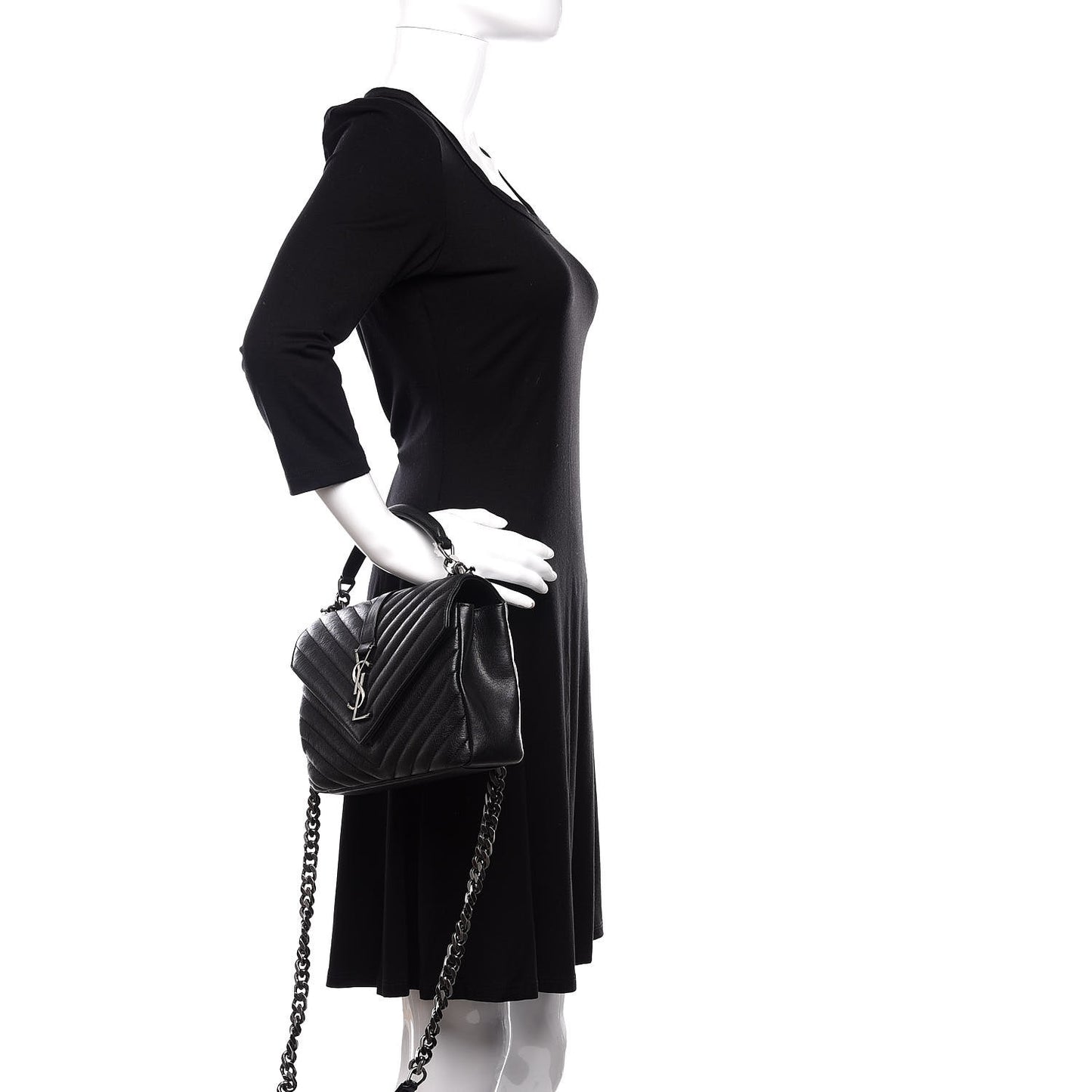 Sheepskin Matelasse Chevron Monogram Medium College Bag Black