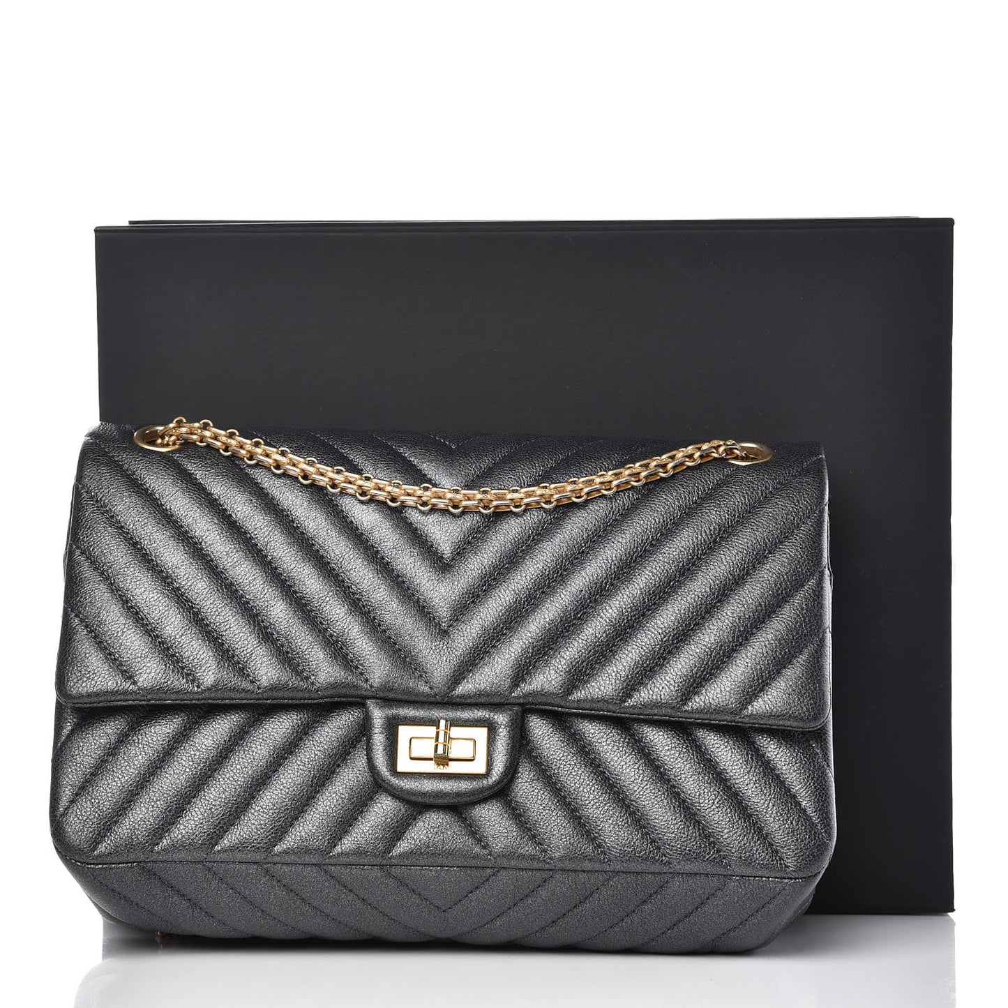 Metallic Sheepskin Chevron Quilted 2.55 Reissue 226 Flap Dark Silver