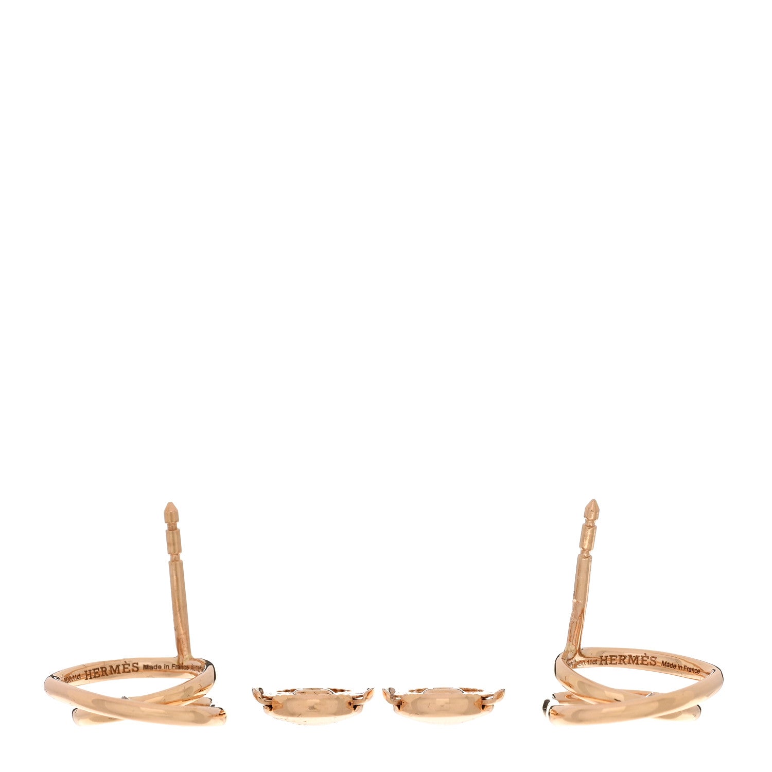 Hermes 18K Rose Gold Diamond TPM Vertige Coeur Earrings 3 of 5