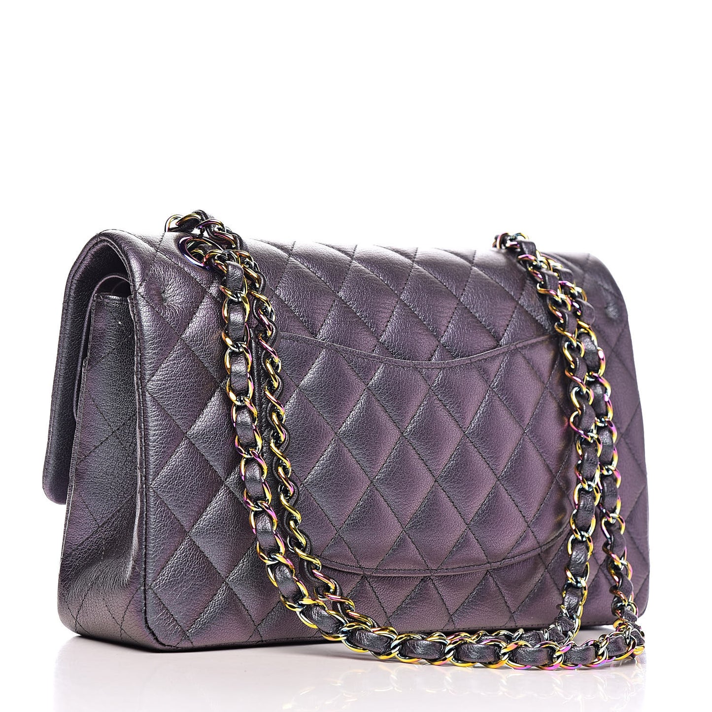 Iridescent Goatskin Quilted Medium Double Flap Purple