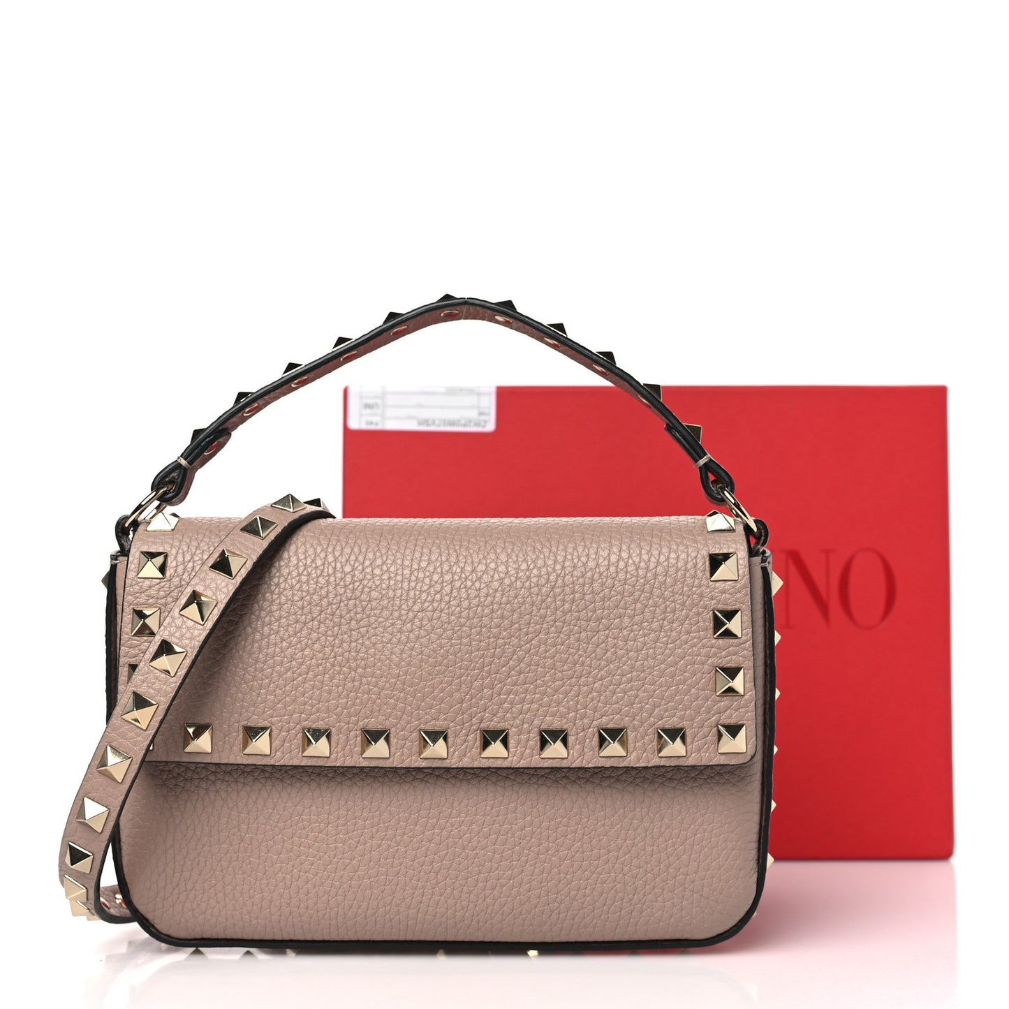 Grainy Calfskin Rockstud Crossbody Pouch Poudre