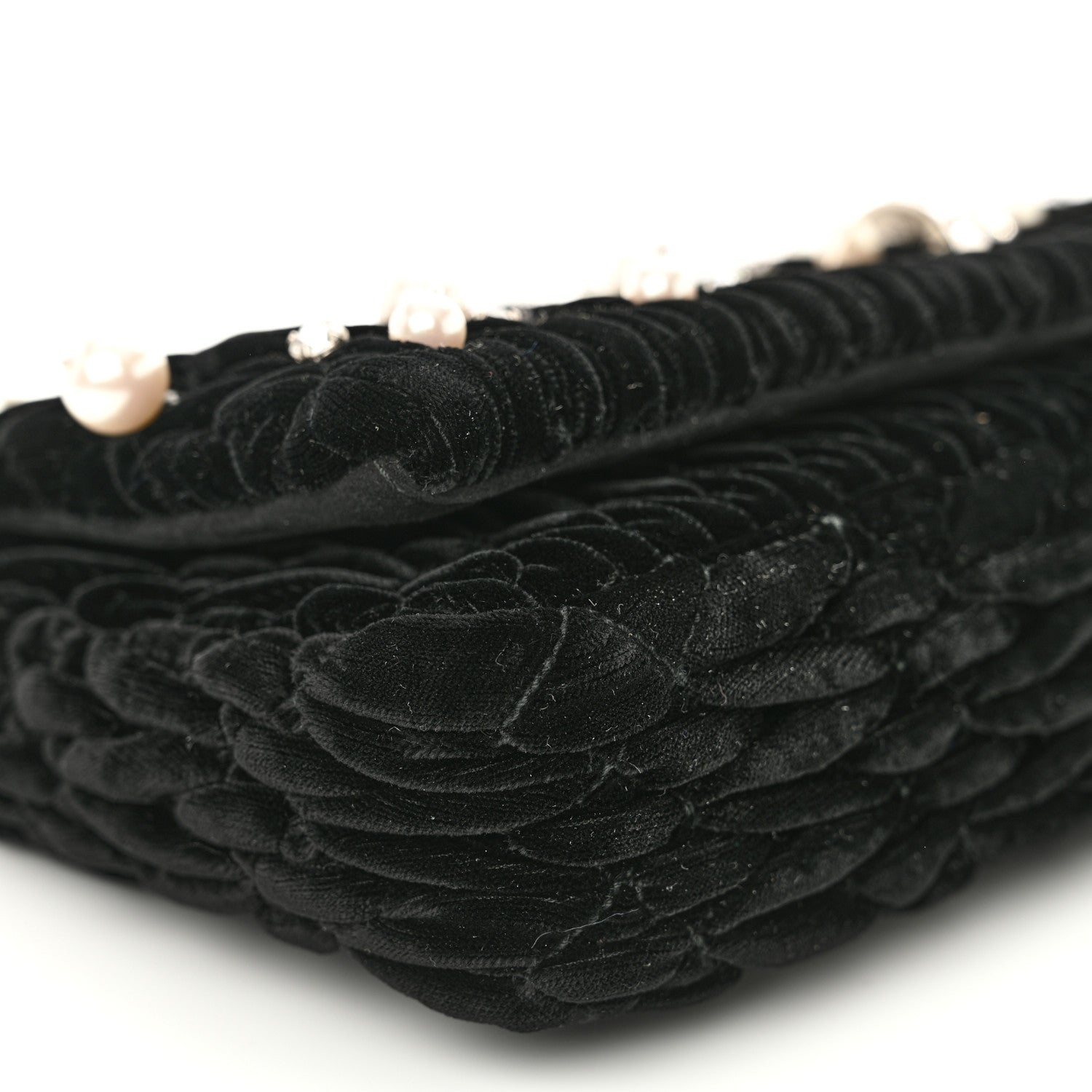 Miu Miu Velvet Matelasse Crystal Pearl Chain Shoulder Bag Black 9 of 10