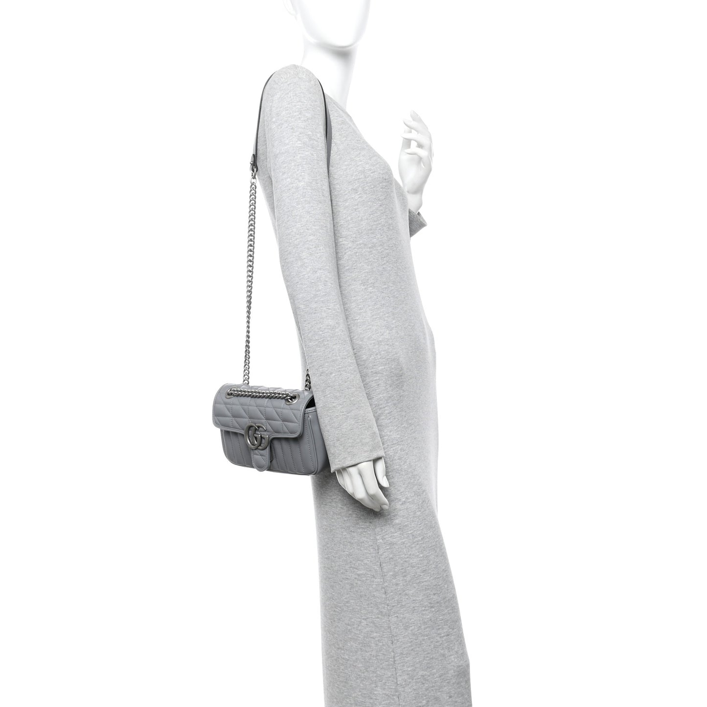 Calfskin Matelasse Aria Mini GG Marmont Shoulder Bag Deep Grey