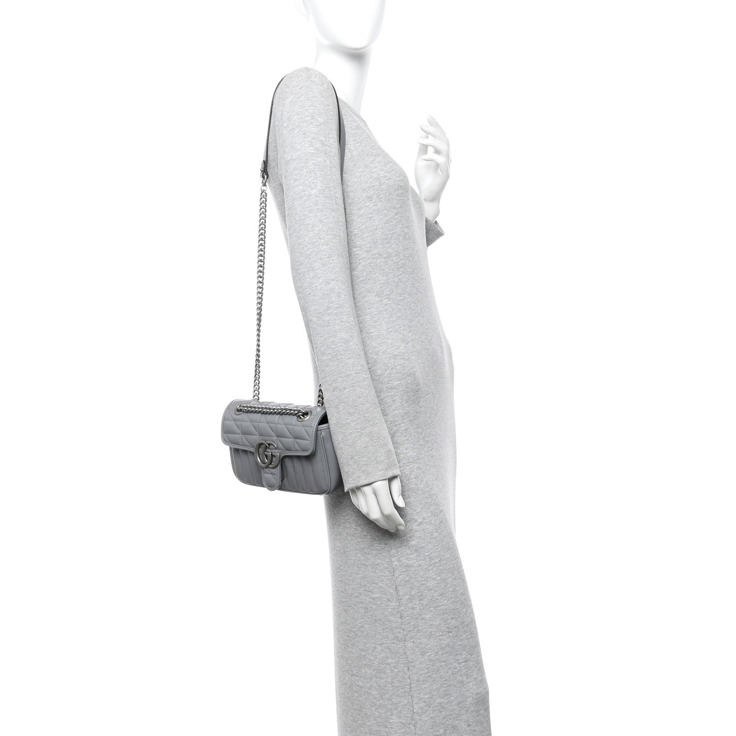 Gucci Calfskin Matelasse Aria Mini GG Marmont Shoulder Bag Deep Grey 2 of 9