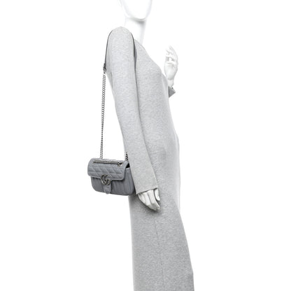 Gucci Calfskin Matelasse Aria Mini GG Marmont Shoulder Bag Deep Grey 2 of 9