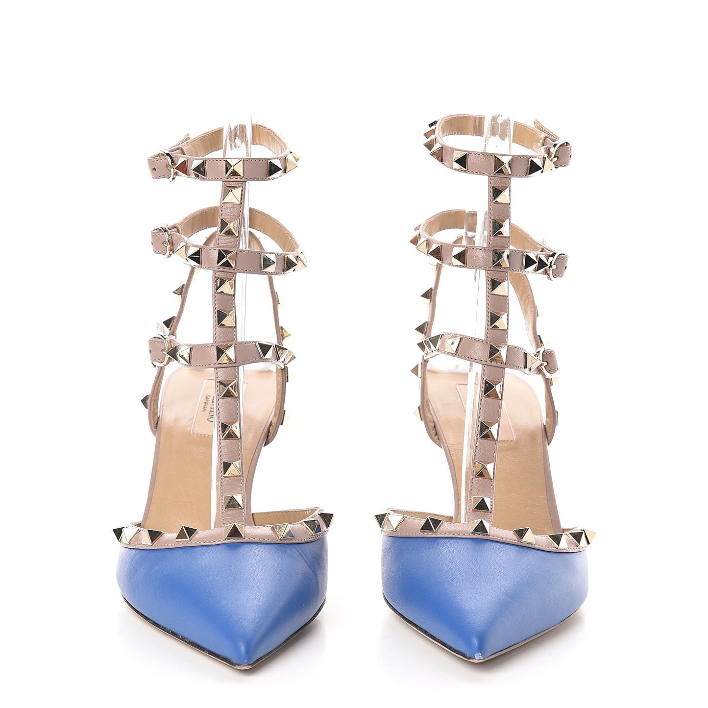 Nappa Rockstud Ankle Strap Low Heel Pumps 41 Blue Poudre