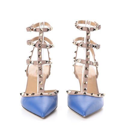 Valentino Garavani Nappa Rockstud Ankle Strap Low Heel Pumps 41 Blue Poudre 2 of 7