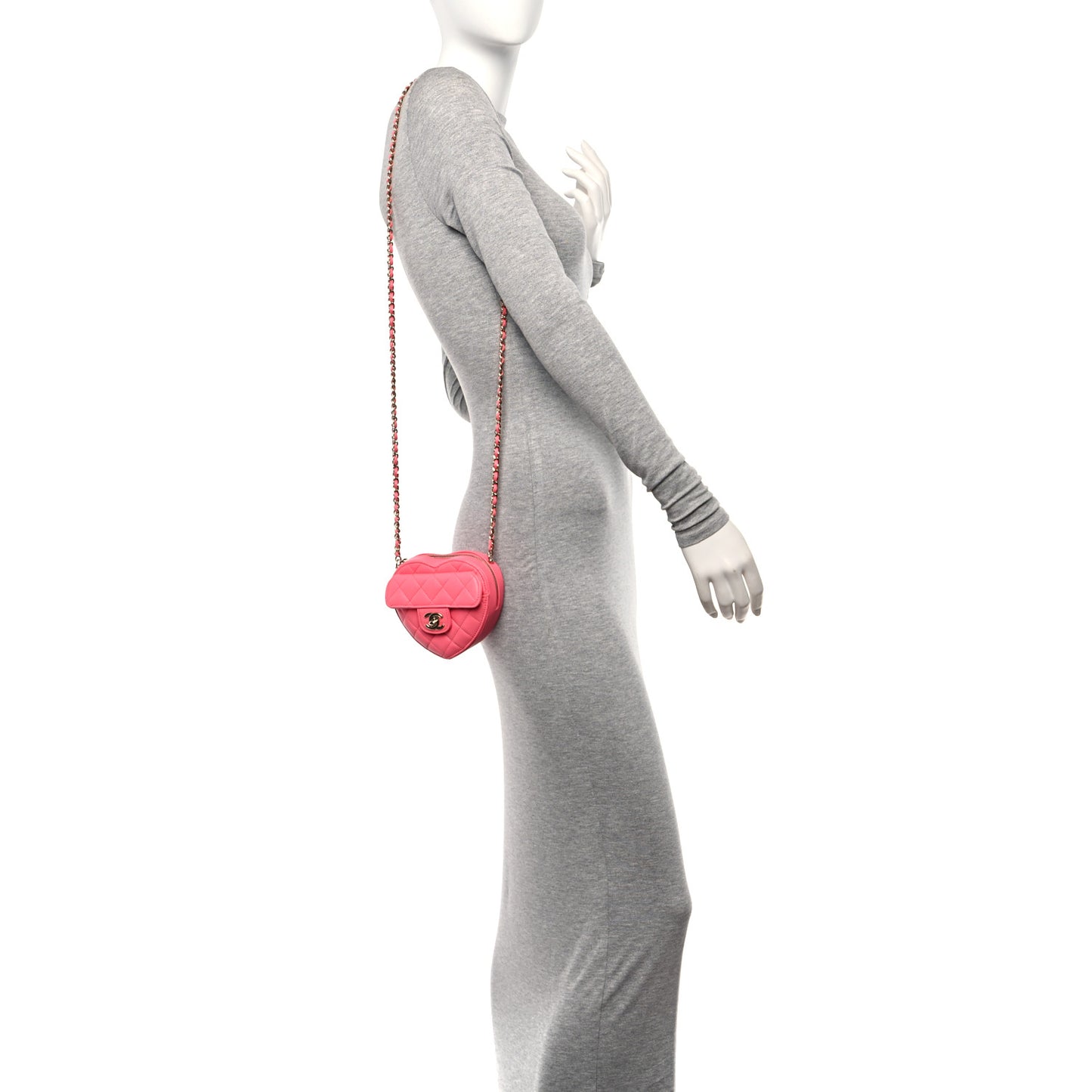 Lambskin Quilted CC In Love Heart Clutch With Chain Pink