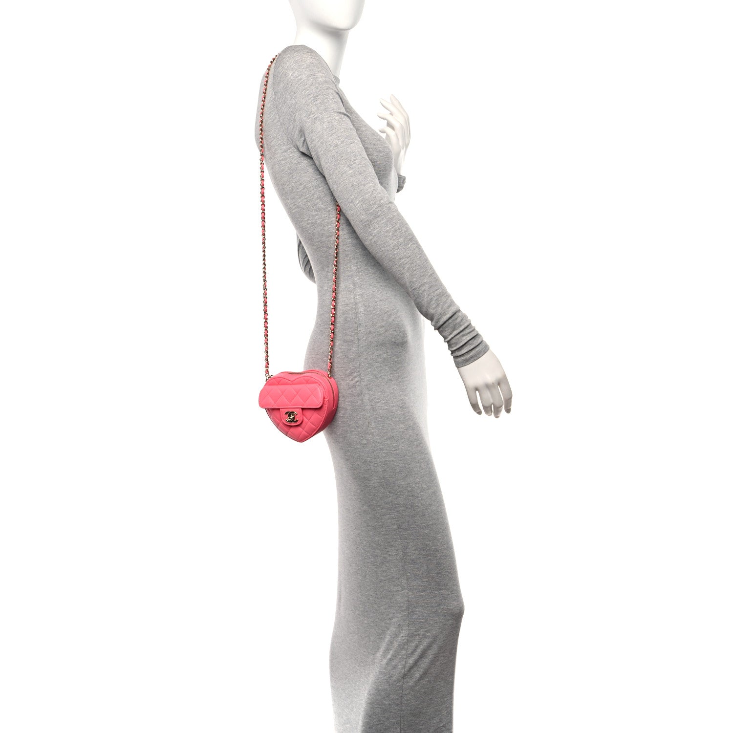 Chanel Lambskin Quilted CC In Love Heart Clutch With Chain Pink 2 of 11