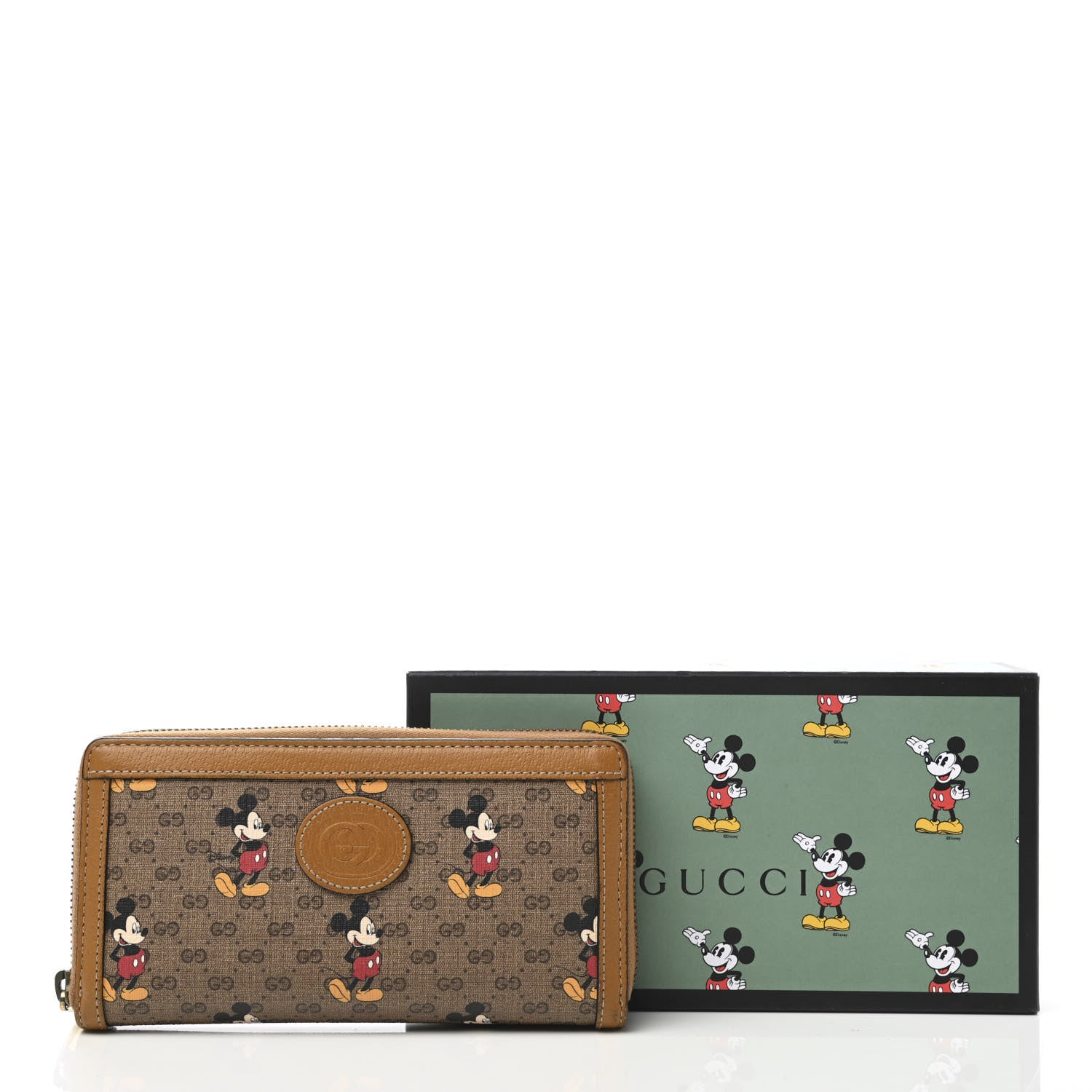 Gucci X DISNEY Mini Vintage GG Supreme Monogram Mickey Mouse Zip Around Wallet Beige Vintage Sun Oil 9 of 9