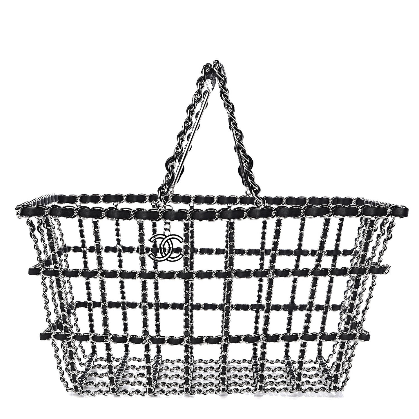 Brass Calfskin Grocery By Shopping Basket Silver
