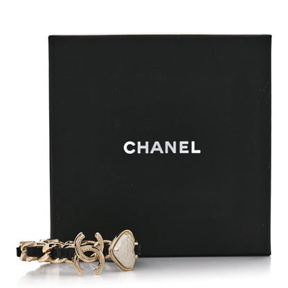 Chanel Metal Lambskin Pearl CC Heart Chain Cuff Bracelet Gold 5 of 5