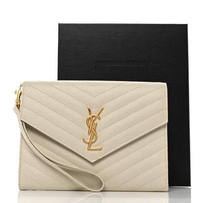 Saint Laurent Grain De Poudre Matelasse Chevron Monogram Envelope Clutch Blanc Vintage 8 of 8