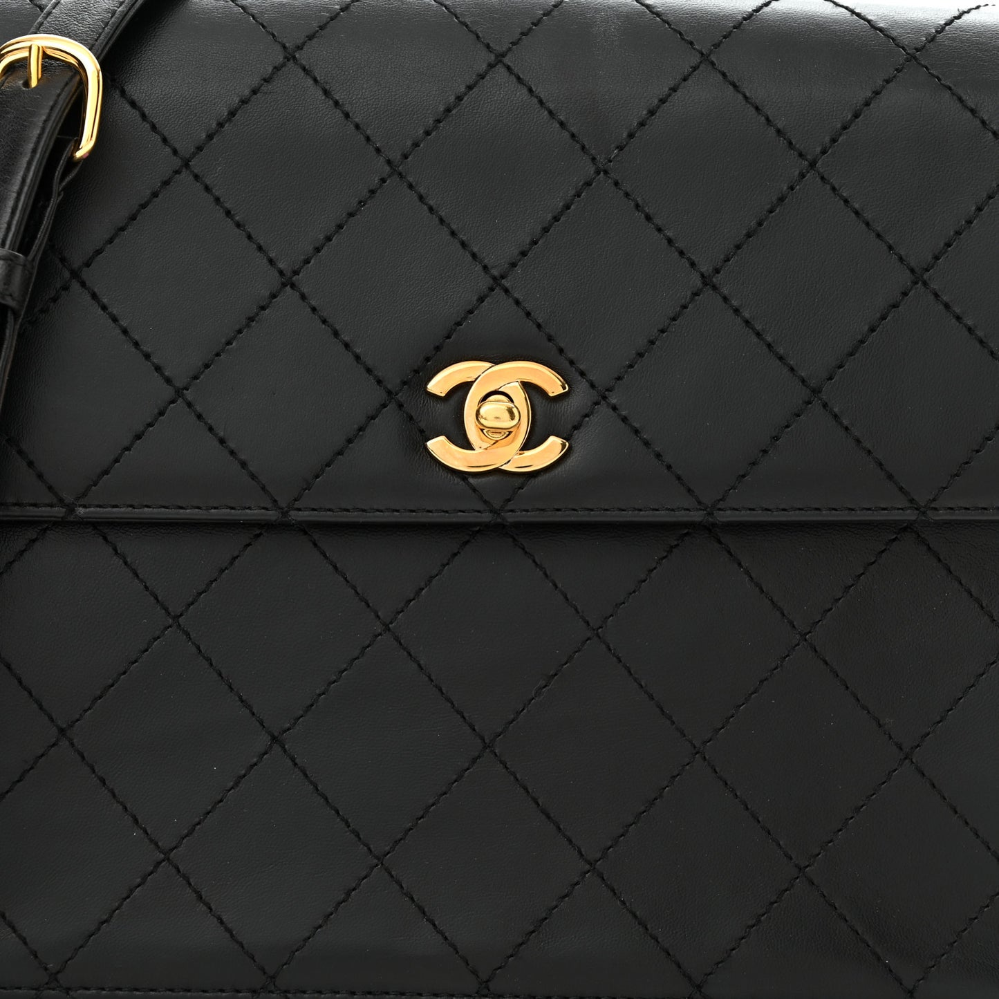 Lambskin Quilted Single Flap Black