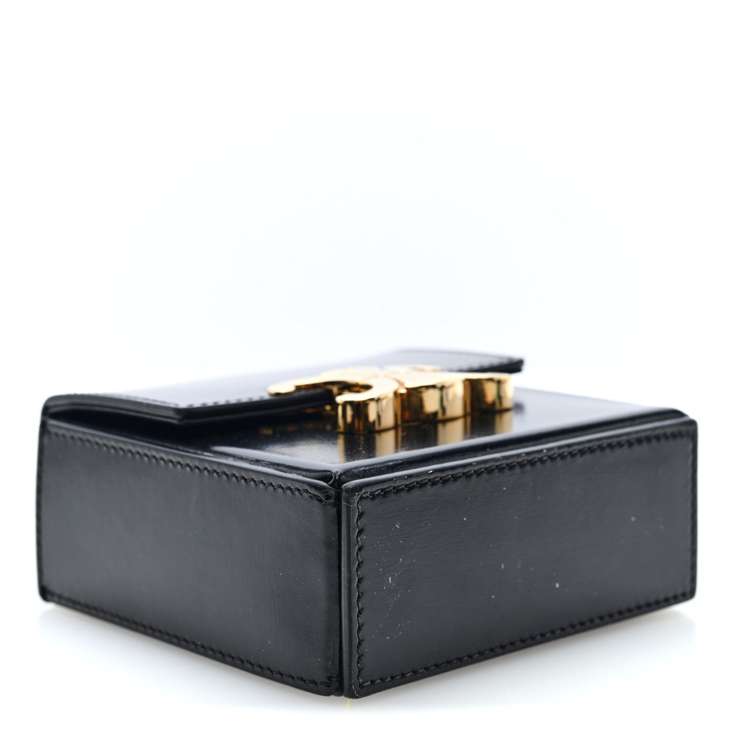 Shiny Calfskin Triomphe Mini Chain Box Bag Black