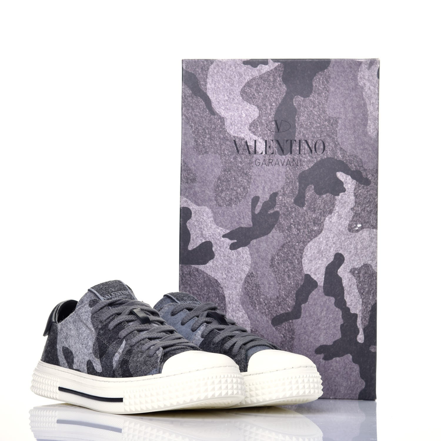 Valentino Garavani Cotton Felt Camouflage Womens Low Top Sneakers 38 Grey 8 of 8
