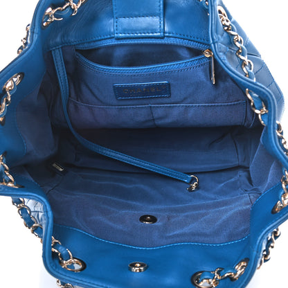 Chanel Lambskin Quilted Drawstring Bag Blue 4 of 8