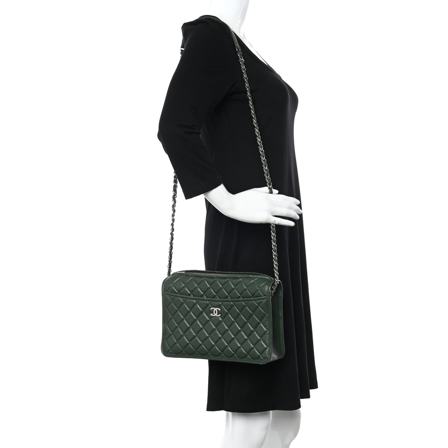Aged Calfskin Quilted Large Working Vibe Camera Case Khaki