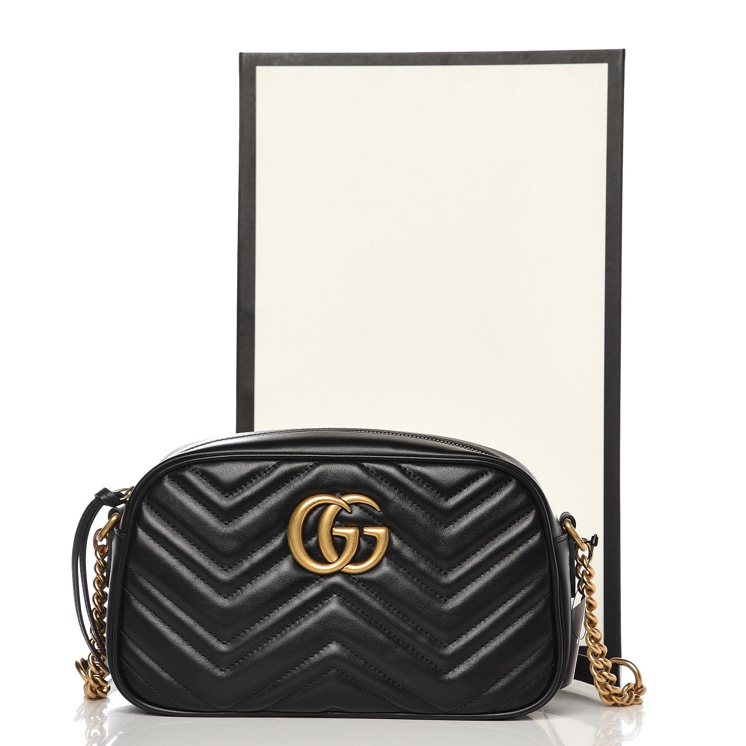 Gucci Calfskin Matelasse Small GG Marmont Chain Shoulder Bag Black 10 of 16